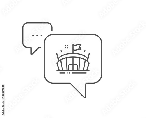Sports stadium line icon. Chat bubble design. Arena with flag sign. Sport complex symbol. Outline concept. Thin line arena icon. Vector