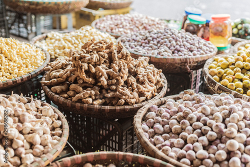 Groceries sold on the street market in Hanoi, Vietnam