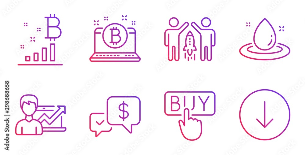 Bitcoin graph, Buying and Payment received line icons set. Success business, Bitcoin and Fuel energy signs. Partnership, Scroll down symbols. Cryptocurrency analytics, E-commerce shopping. Vector Bitcoin graph, Buying and Payment received line icons set. Success business, Bitcoin and Fuel energy signs. Partnership, Scroll down symbols. Cryptocurrency analytics, E-commerce shopping. Vector