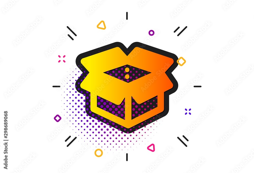 Naklejka premium Delivery parcel sign. Halftone circles pattern. Open box icon. Cargo package symbol. Classic flat open box icon. Vector
