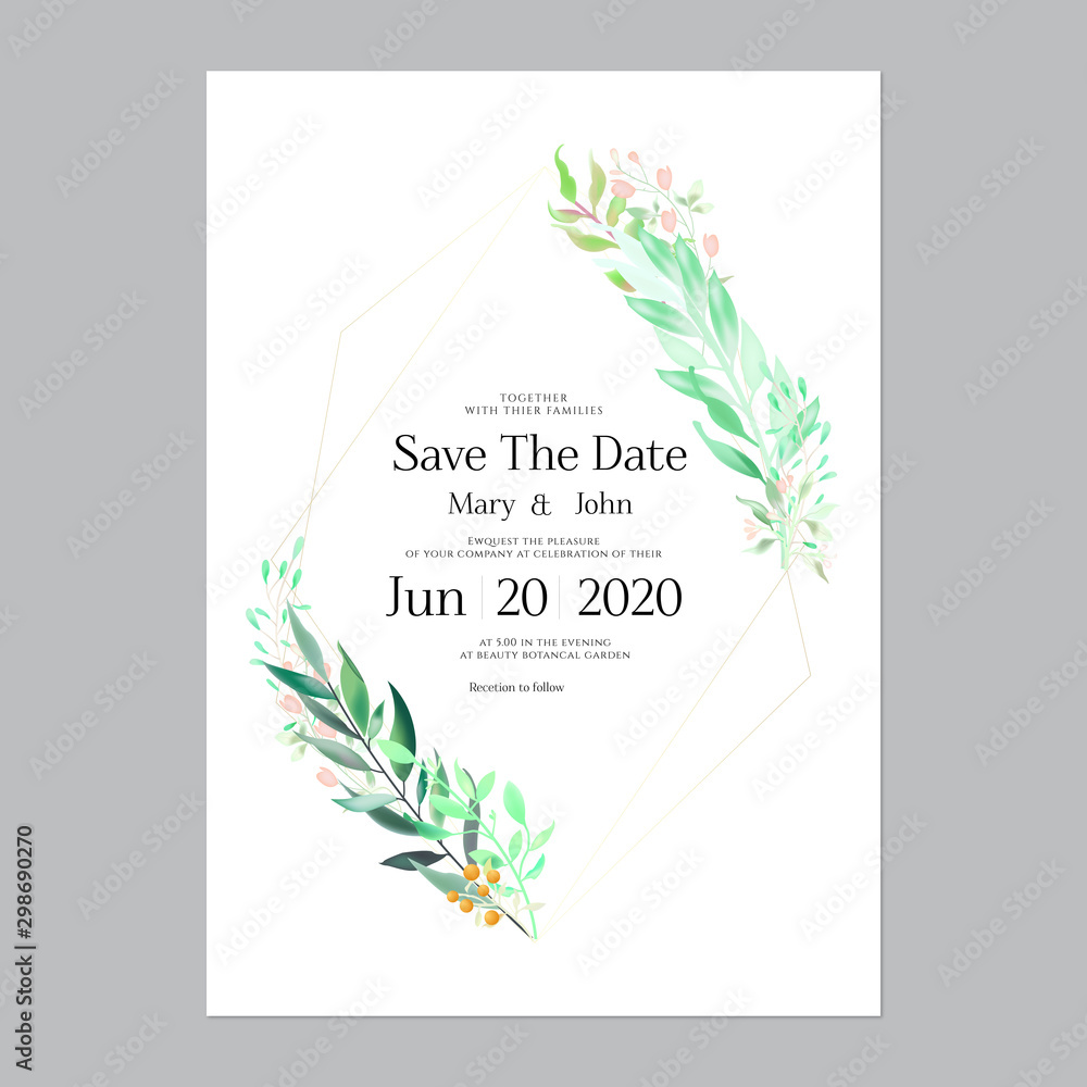 watercolor vintage floral wedding card and template