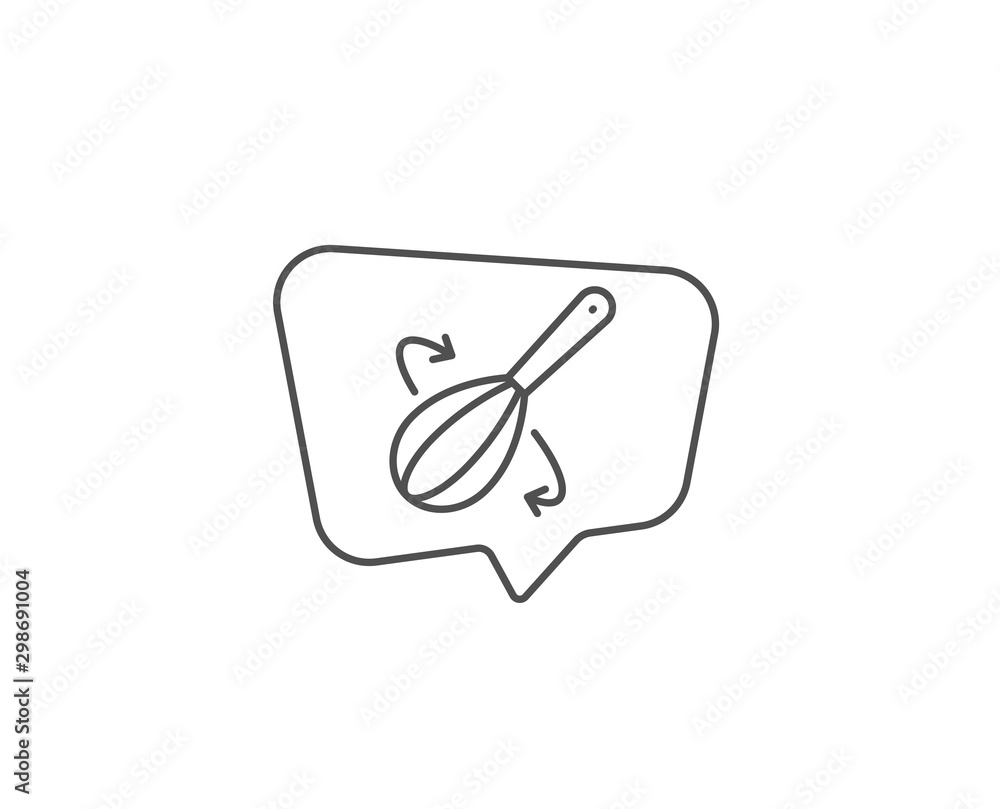 Cooking whisk line icon. Chat bubble design. Cutlery sign. Food mix symbol. Outline concept. Thin line cooking whisk icon. Vector Cooking whisk line icon. Chat bubble design. Cutlery sign. Food mix symbol. Outline concept. Thin line cooking whisk icon. Vector