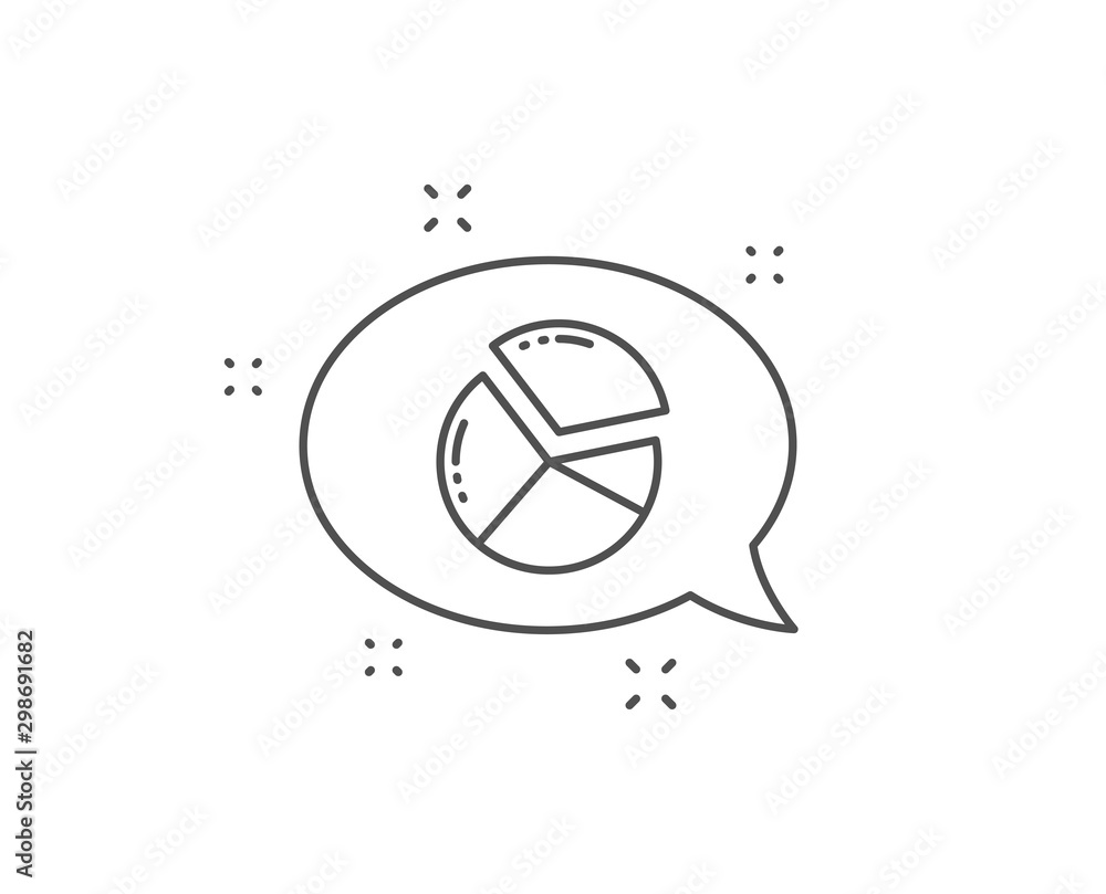 Pie chart line icon. Chat bubble design. Presentation graph sign. Market analytics symbol. Outline concept. Thin line pie chart icon. Vector Pie chart line icon. Chat bubble design. Presentation graph sign. Market analytics symbol. Outline concept. Thin line pie chart icon. Vector