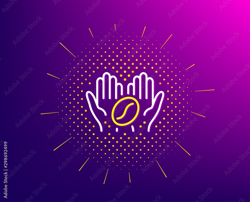 Coffee line icon. Halftone pattern. Hold roasted bean sign. Love caffeine symbol. Gradient background. Coffee line icon. Yellow halftone pattern. Vector Coffee line icon. Halftone pattern. Hold roasted bean sign. Love caffeine symbol. Gradient background. Coffee line icon. Yellow halftone pattern. Vector