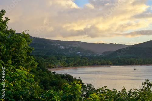 Sunset over the great bay at Deshaies, Basse-Terre, Guadeloupe