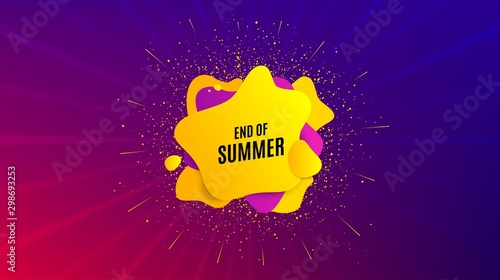End of Summer Sale. Dynamic text shape. Special offer price sign. Advertising Discounts symbol. Geometric vector banner. End summer text. Gradient shape badge. Colorful background. Vector