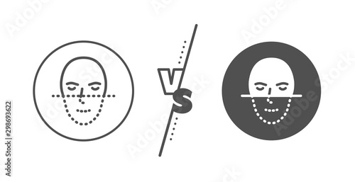 Faces biometrics sign. Versus concept. Face recognition line icon. Head scanning symbol. Line vs classic face recognition icon. Vector