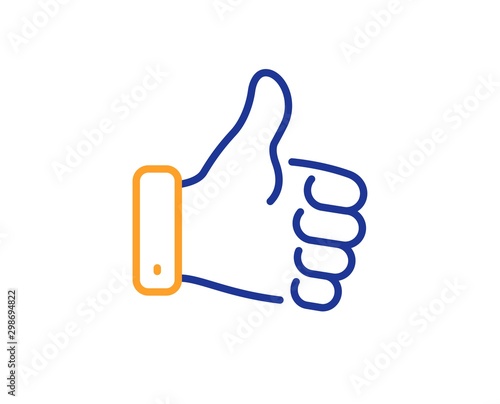 Thumbs up finger sign. Like hand line icon. Gesture symbol. Colorful outline concept. Blue and orange thin line like hand icon. Vector