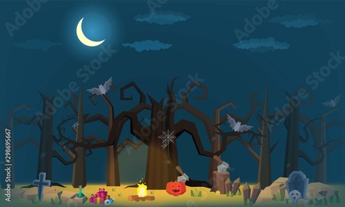 The little witch in the cemetery for halloween party- Mobile Game 2d game