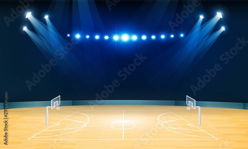 Boxing ring arena and spotlight floodlights vector design. Vector illumination