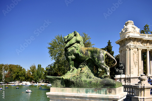lion in the garden of the Retiro Park in Madrid. Spain. Europe. September 18, 2019