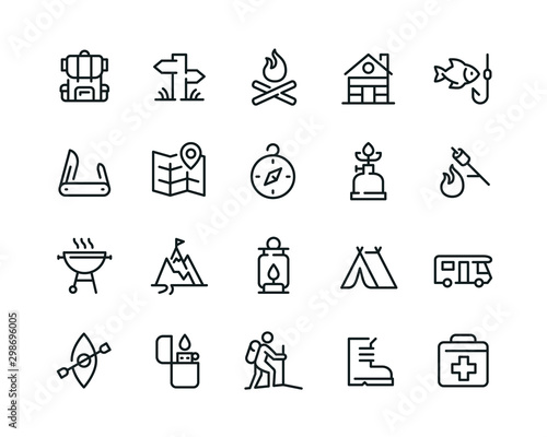 Minimal camping icon set - Editable stroke 