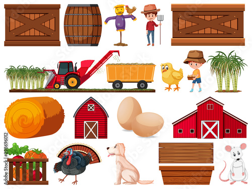 Large set of isolated farm objects