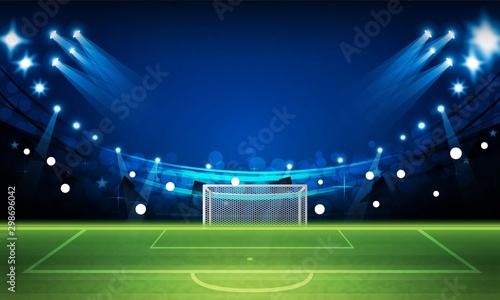 Football arena field with bright stadium lights vector design Vector illumination