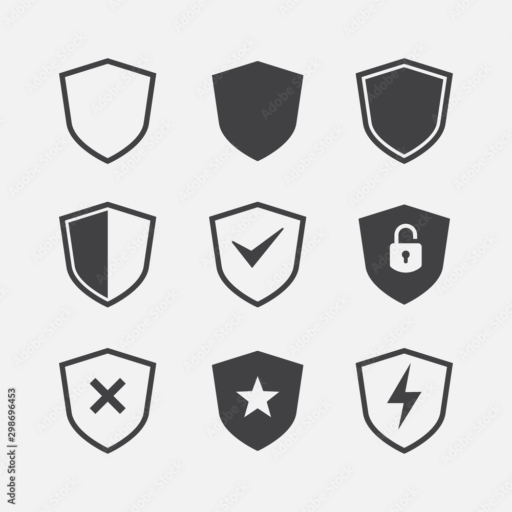 Simple security icon set, shield icon set, Vector simple shield icon set, Filled flat sign, Protection shield symbol icon set, shield vector illustration Simple security icon set, shield icon set, Vector simple shield icon set, Filled flat sign, Protection shield symbol icon set, shield vector illustration