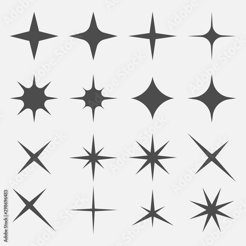 Twinkling star set isolated on white background. Vector illustration.