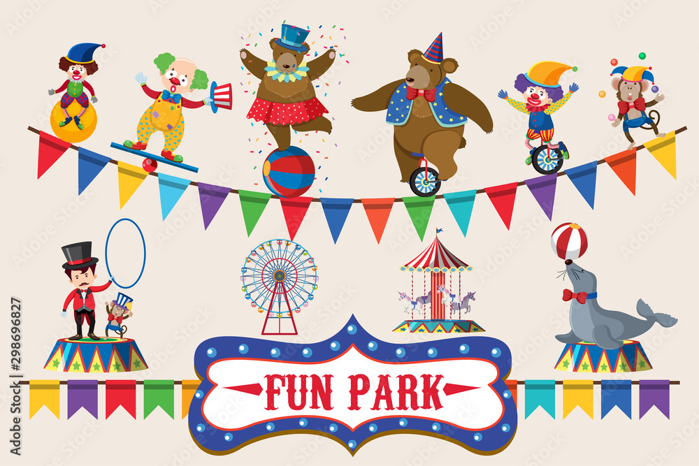 Fototapeta premium Circus animals on poster design