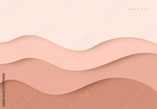 Beige Modern, minimalistic paper art cartoon abstract and white water waves. Realistic trendy color, craft style. Origami design template vector illustration