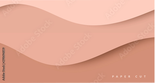 Beige Modern, minimalistic paper art cartoon abstract and white water waves. Realistic trendy color, craft style. Origami design template vector illustration