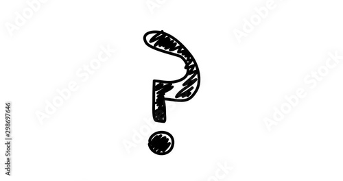 Question mark, 2d, micro animation, cartoon, illustration, clip art, vector. Web page sign in black and white. Alpha channel. Time lapse.