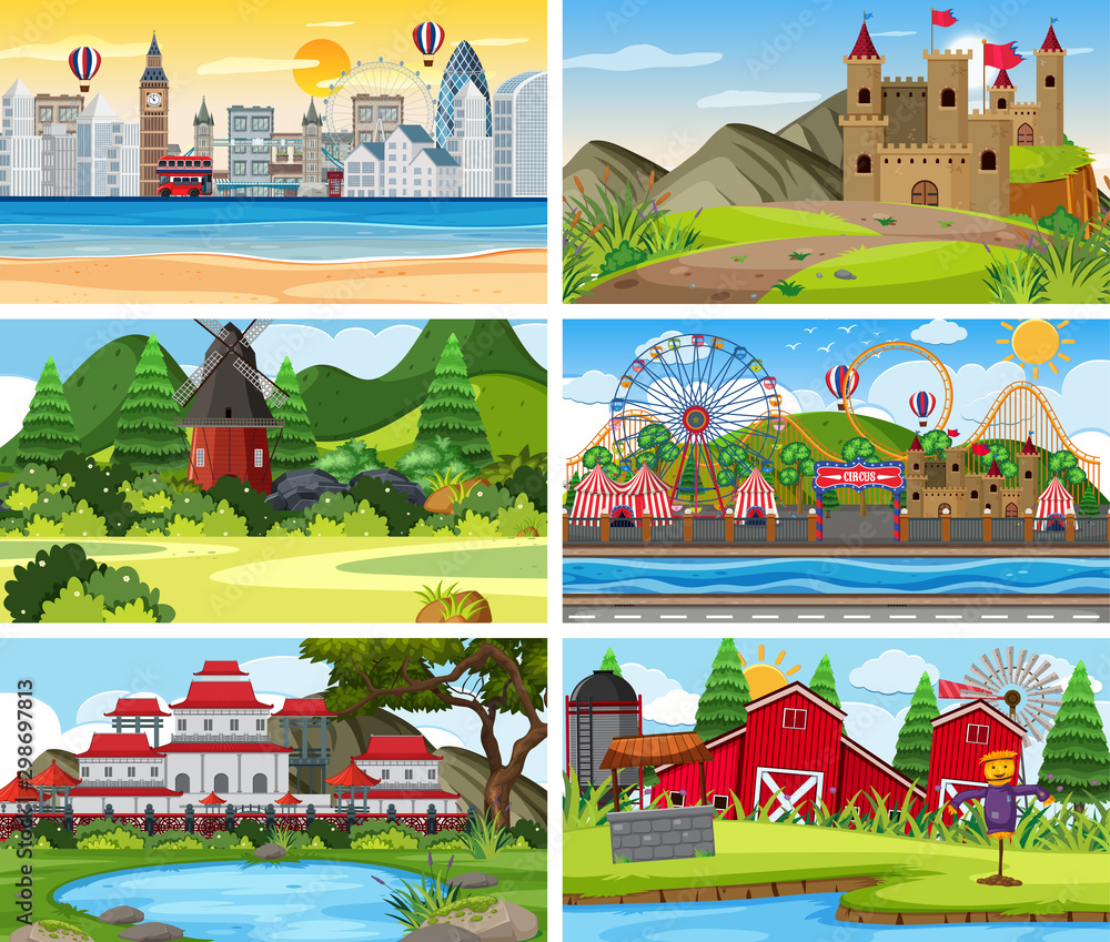 A set of outdoor scene including building A set of outdoor scene including building