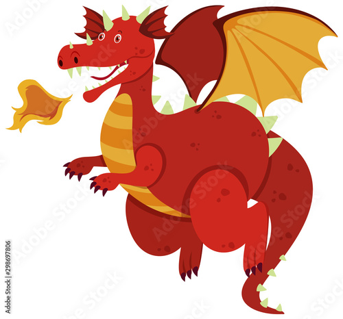 Single character of red dragon on white background