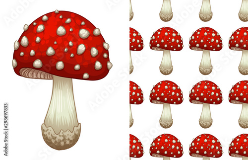 A seamless pattern of a toadstool on white