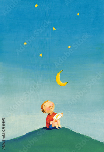 moon dinner surreal painting yheme hungry child