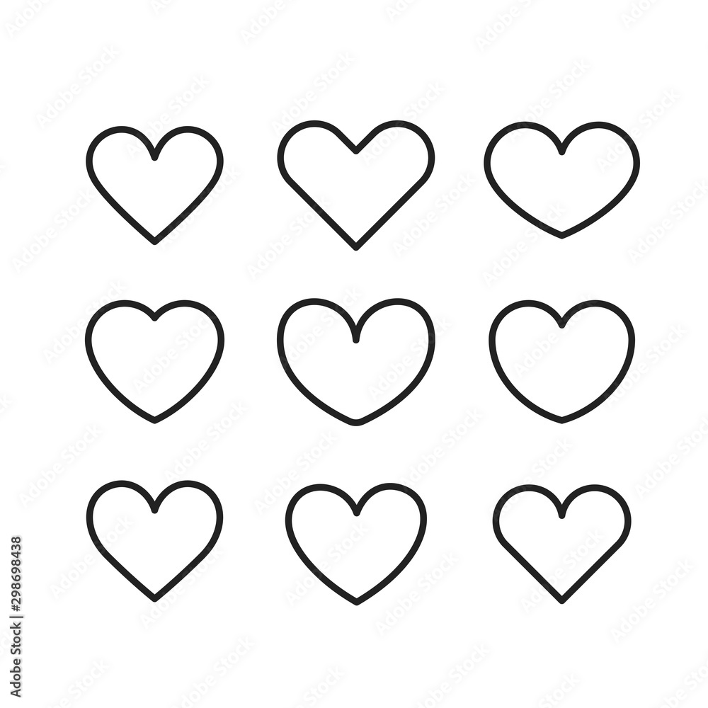Linear heart icons vector set isolated on white