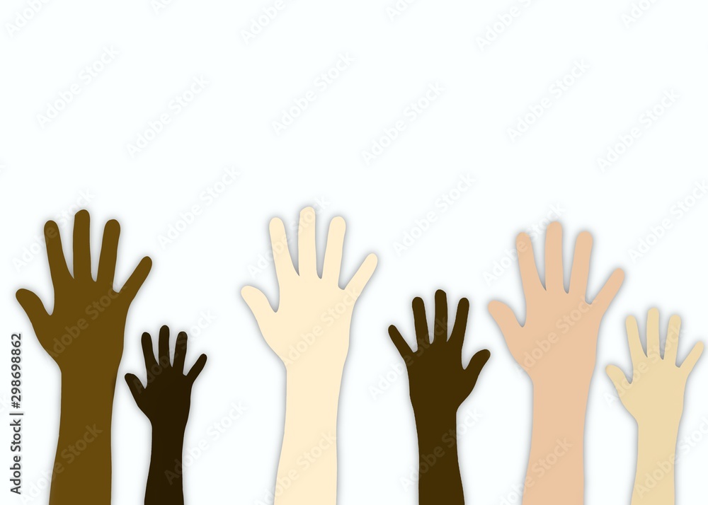 hands up in white background volunteers 