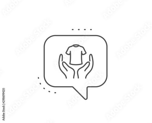 Hold t-shirt line icon. Chat bubble design. Laundry shirt sign. Clothing cleaner symbol. Outline concept. Thin line hold t-shirt icon. Vector