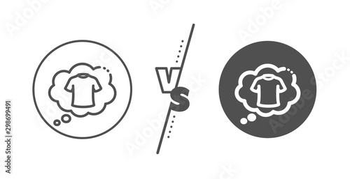 Laundry shirt sign. Versus concept. T-shirt line icon. Clothing speech bubble symbol. Line vs classic t-shirt icon. Vector