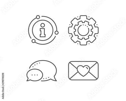 Valentines day mail line icon. Chat bubble, info sign elements. Love letter symbol. Heart sign. Linear valentine outline icon. Information bubble. Vector