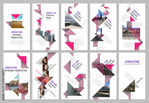 Creative social networks stories design, vertical banner or flyer templates with colorful triangle origami paper elements. Covers design templates for flyer, leaflet, brochure, presentation.