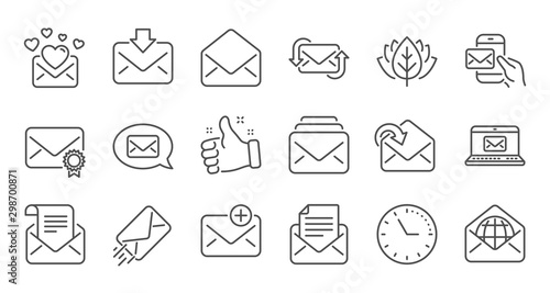 Mail message line icons. Newsletter, E-mail, Correspondence. Communication linear icon set. Quality line set. Vector photo