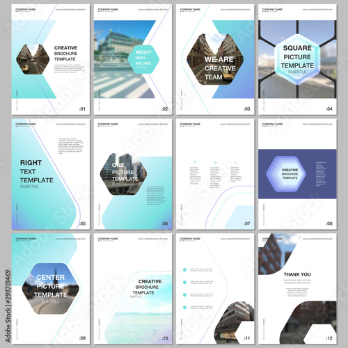 Creative brochure templates with hexagonal design background, hexagon style pattern. Covers design templates for flyer, leaflet, brochure, report, presentation, advertising, magazine.