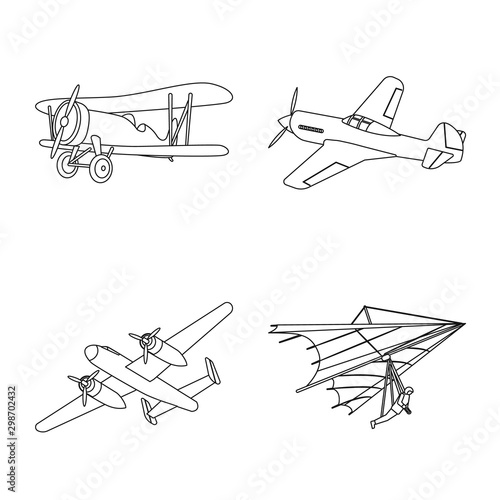 Isolated object of plane and transport symbol. Collection of plane and sky vector icon for stock.
