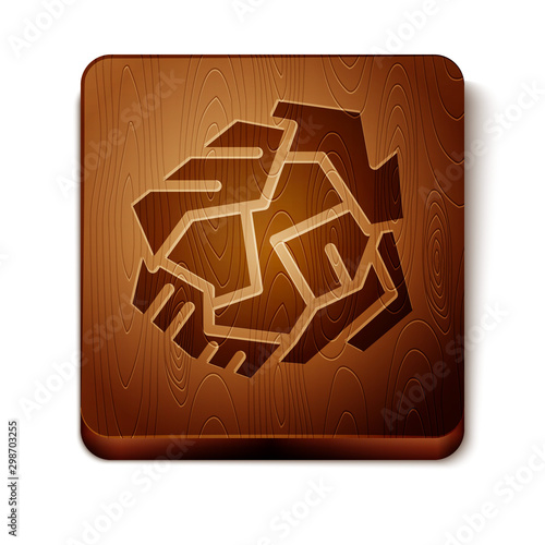 Brown Crumpled paper ball icon isolated on white background. Wooden square button. Vector Illustration