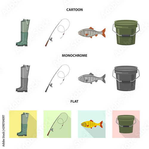 Isolated object of fish and fishing sign. Set of fish and equipment vector icon for stock.