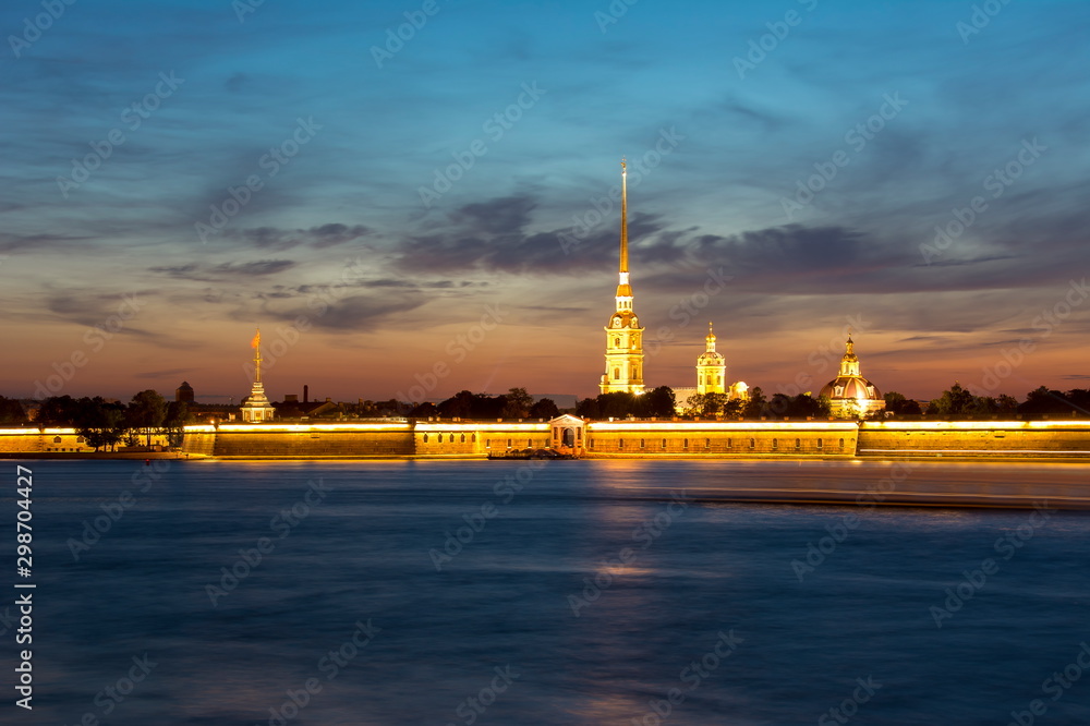 Peter and Paul Fortress at white night, St. Petersburg, Russia
