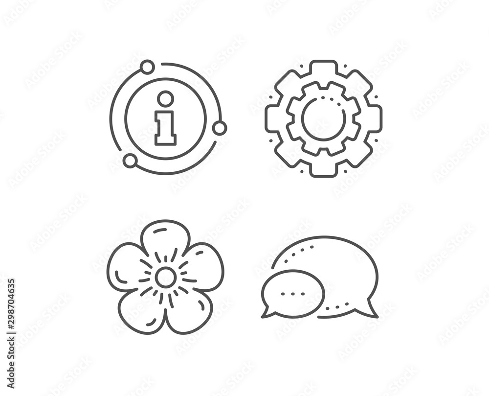 Natural linen line icon. Chat bubble, info sign elements. Organic tested sign. Fair trade symbol. Linear natural linen outline icon. Information bubble. Vector Natural linen line icon. Chat bubble, info sign elements. Organic tested sign. Fair trade symbol. Linear natural linen outline icon. Information bubble. Vector