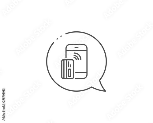 Contactless payment card line icon. Chat bubble design. Phone money sign. Mobile device symbol. Outline concept. Thin line contactless payment icon. Vector