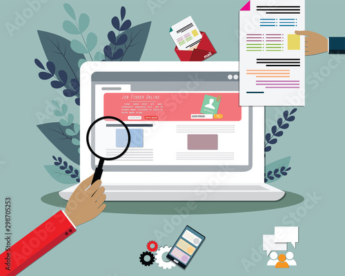 Flat design of hiring person to work by online application and website,online hiring process concept, vector Illustration