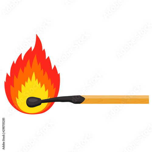 burning match on a white background. flat vector illustration