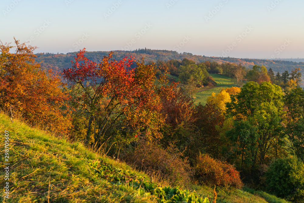 autumn landscape with mountains at sunrise