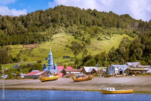 Tenaun, Chiloe Archipelago, Chile - View of the Town of Tenaun and its Wooden Jesuit Church (UNESCO World Heritage) photo