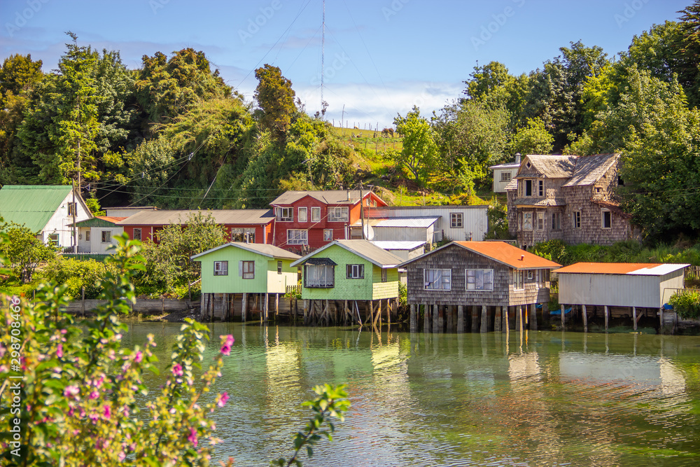 Mechuque, Chiloe Archipelago, Chile - View of the Stilt Houses (Palafitos) in the Town of Mechuque