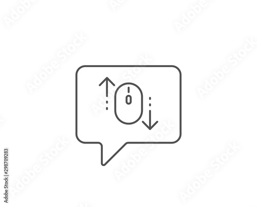 Scroll down mouse line icon. Chat bubble design. Scrolling screen sign. Swipe page. Outline concept. Thin line scroll down icon. Vector