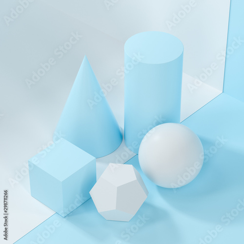 Still life presentation of geometric objects  3d rendering.