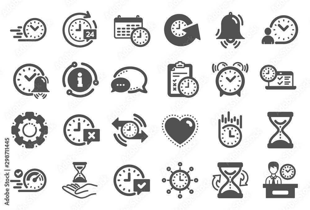 Time icons. Set of Calendar, Time management timer and Delivery service icons. Checklist, Stopwatch timer and hourglass. 24 hours and Presentation, calendar, checklist test. Quality set. Vector Time icons. Set of Calendar, Time management timer and Delivery service icons. Checklist, Stopwatch timer and hourglass. 24 hours and Presentation, calendar, checklist test. Quality set. Vector